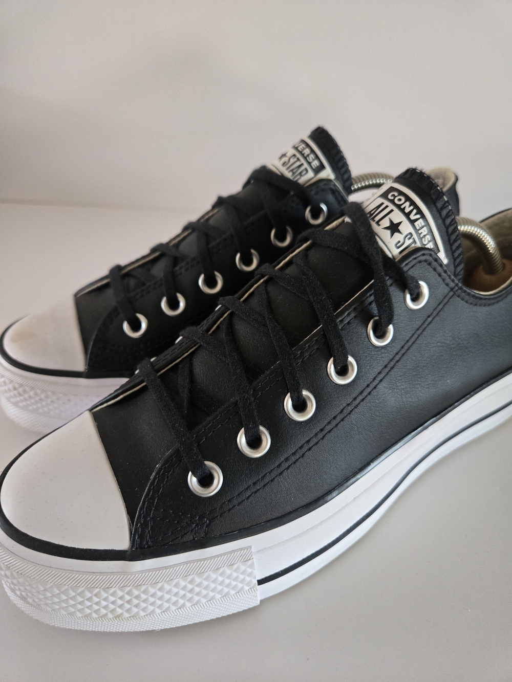 Converse Black Low Top Leather Sneakers with White Sole